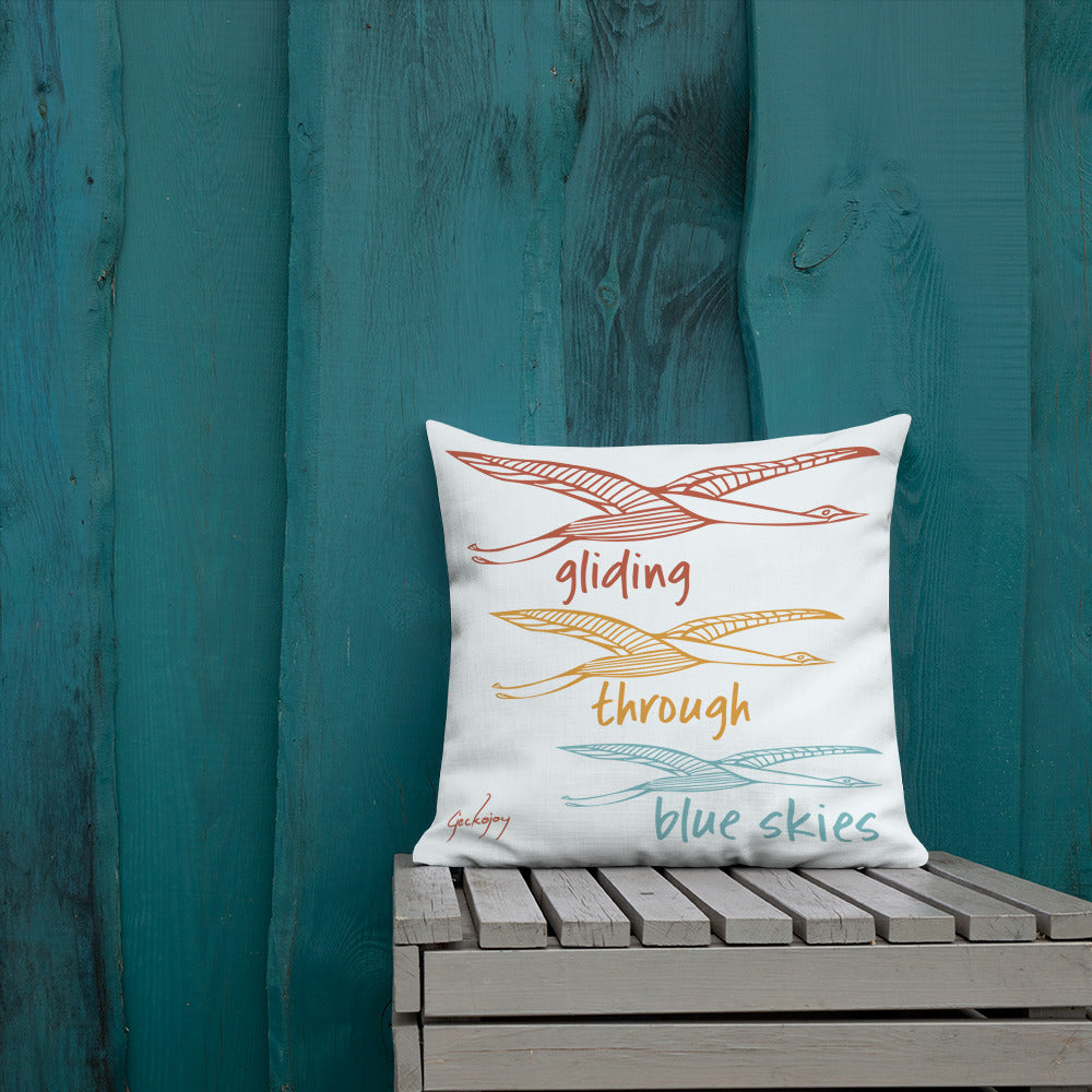 Gliding Through Blue Skies Square Outdoor Pillow-Geckojoy