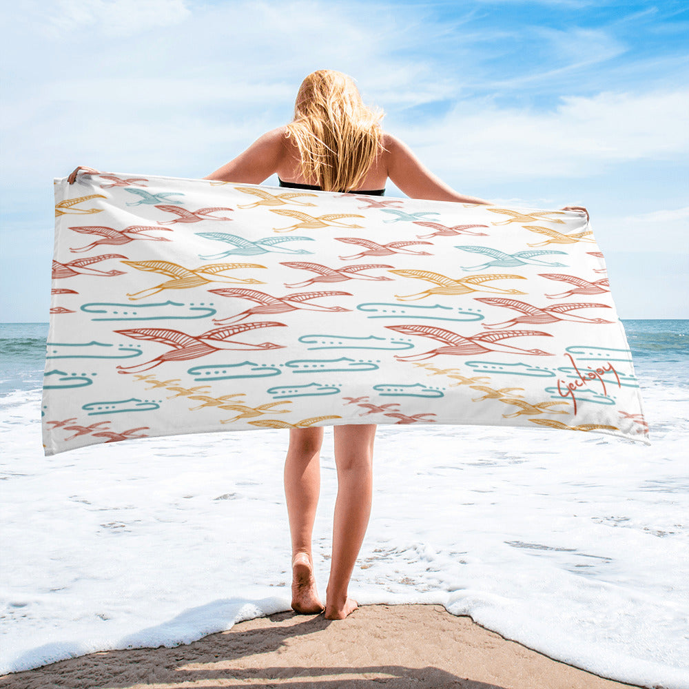 Gliding Through Blue Skies Beach Towel-Geckojoy