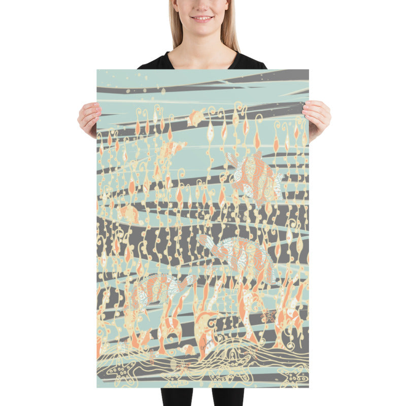 Sea Turtles Sonic Silver Unframed Print-Geckojoy