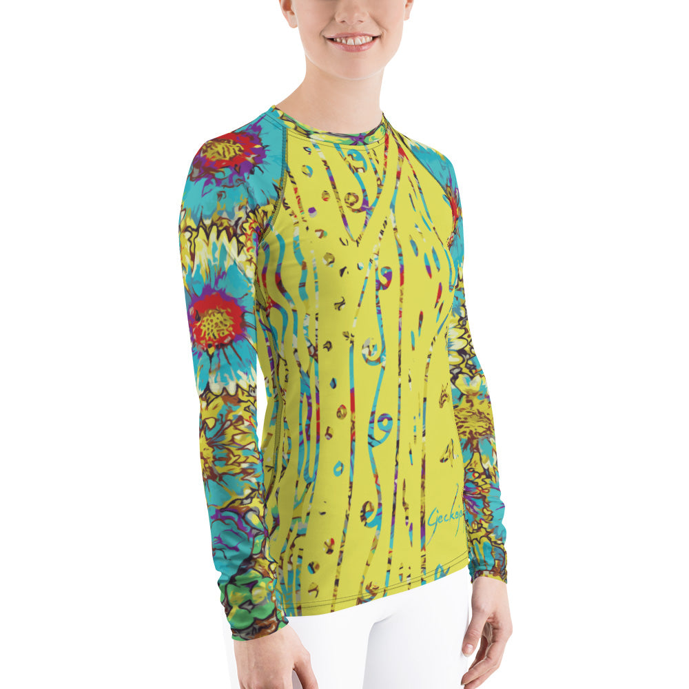 Painted Flowers Women's Rash Guard-Geckojoy