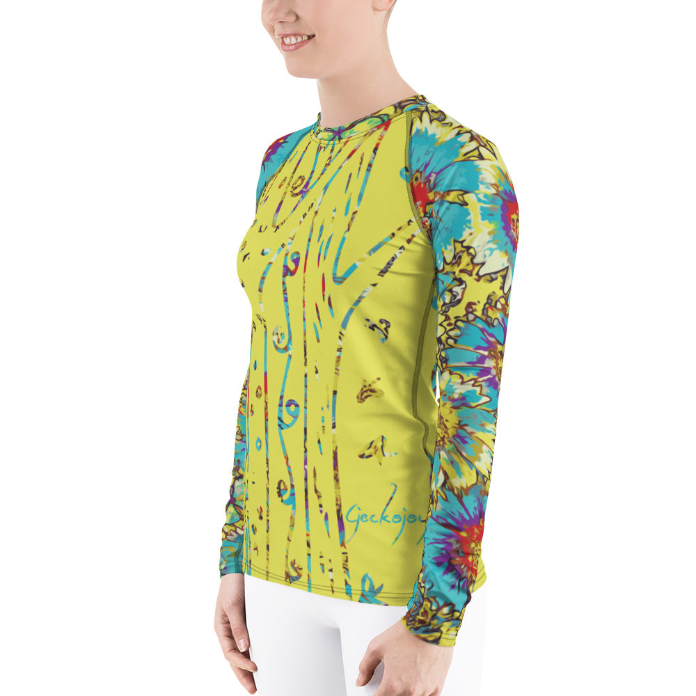 Painted Flowers Women's Rash Guard-Geckojoy