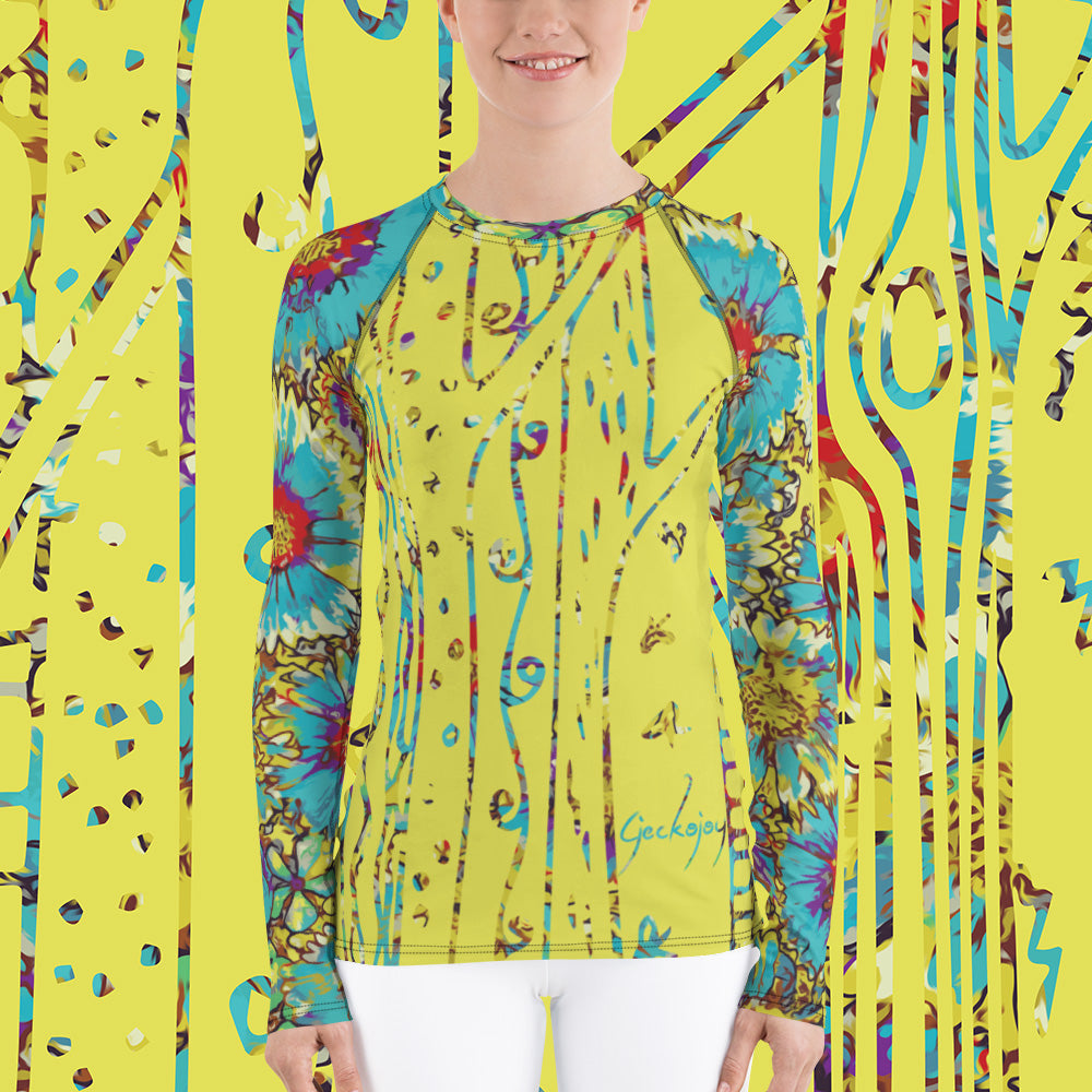 Painted Flowers Women's Rash Guard-Geckojoy