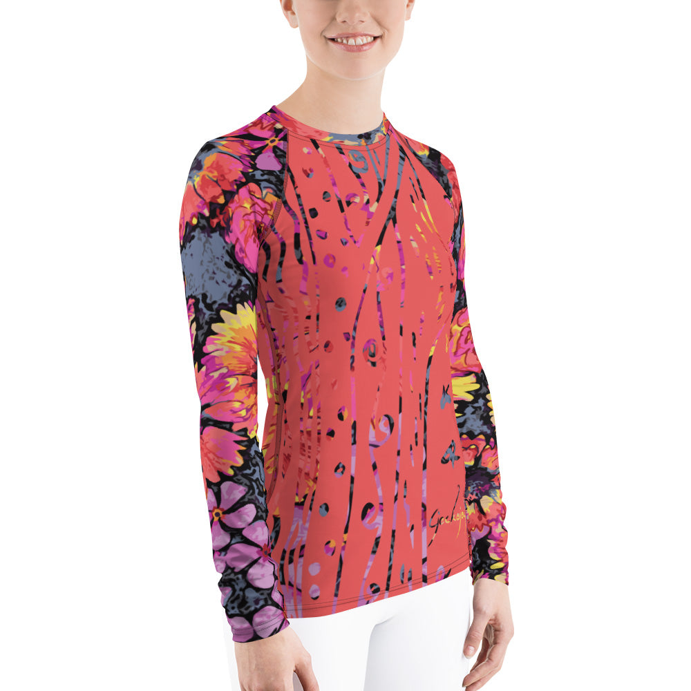 Floating Flowers Women's Rash Guard-Geckojoy