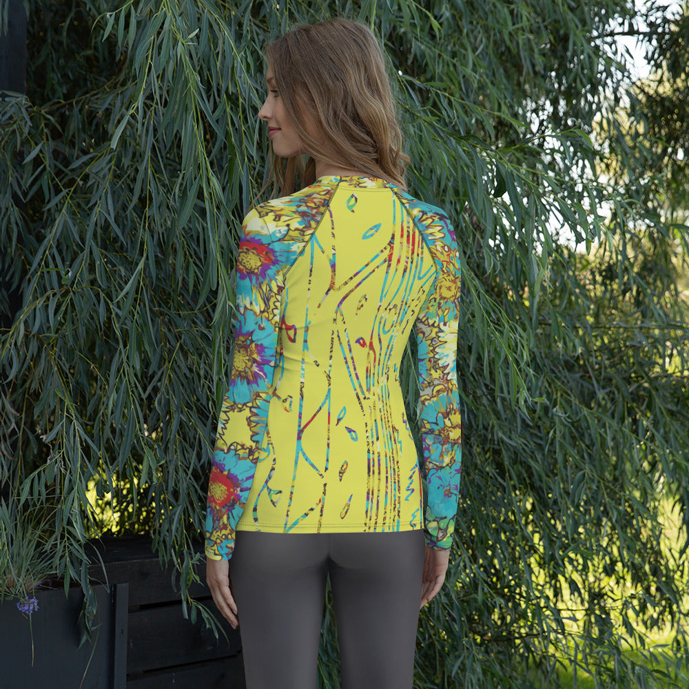 Painted Flowers Women's Rash Guard-Geckojoy