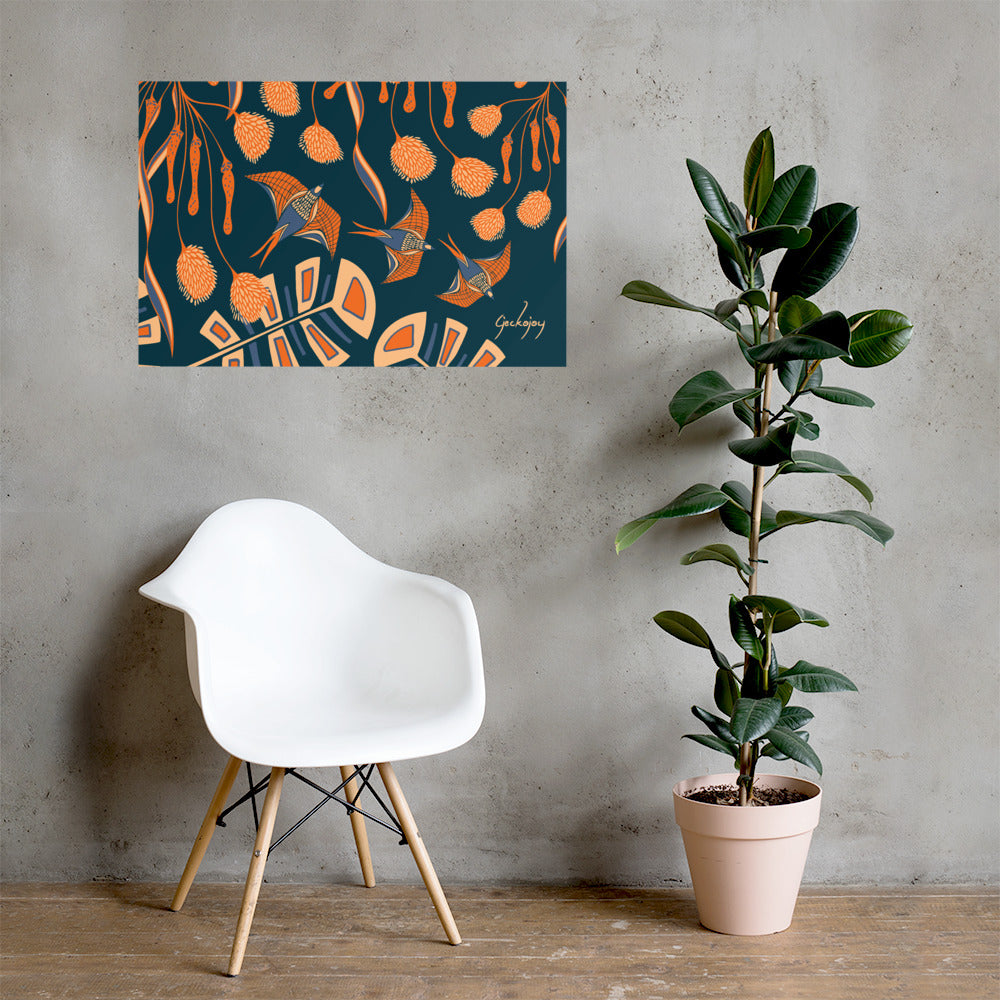 Birds of a Feather Orange Unframed Print-Geckojoy