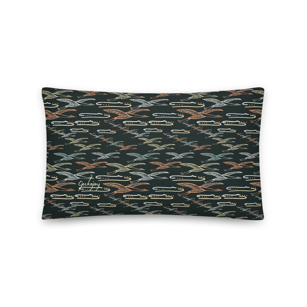 Gliding Through Blue Skies Charcoal Indoor Pillow-Geckojoy