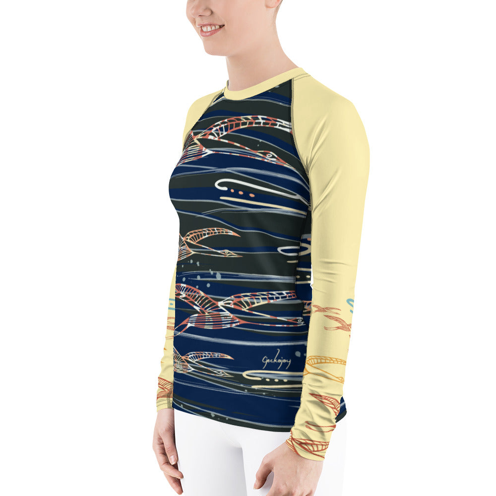 Gliding Through Blue Skies Women's Rash Guard-Geckojoy