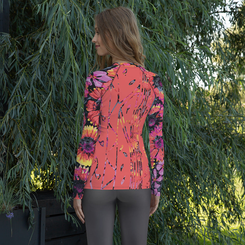 Floating Flowers Women's Rash Guard-Geckojoy