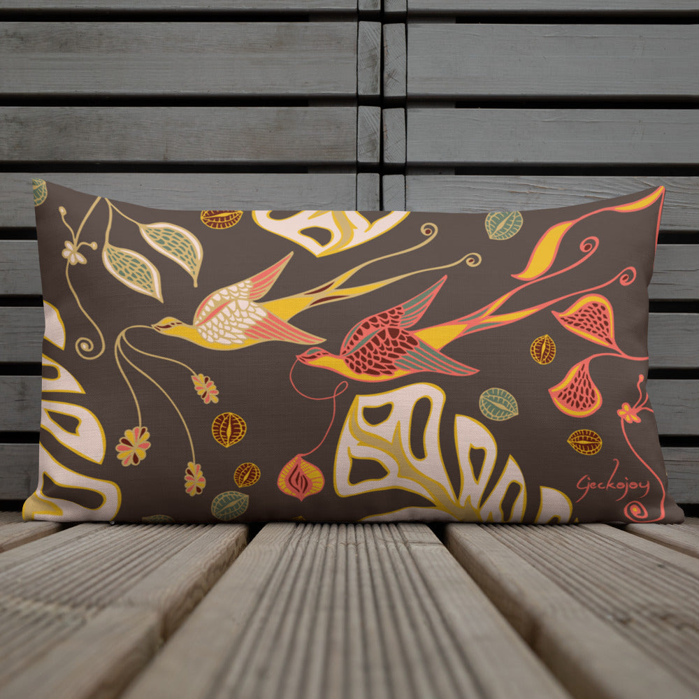 Love Birds Dark Outdoor Pillow-Geckojoy