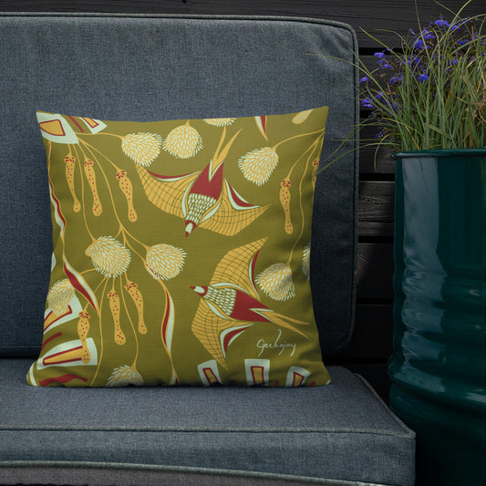 Birds of a Feather Green Outdoor Pillow-Geckojoy
