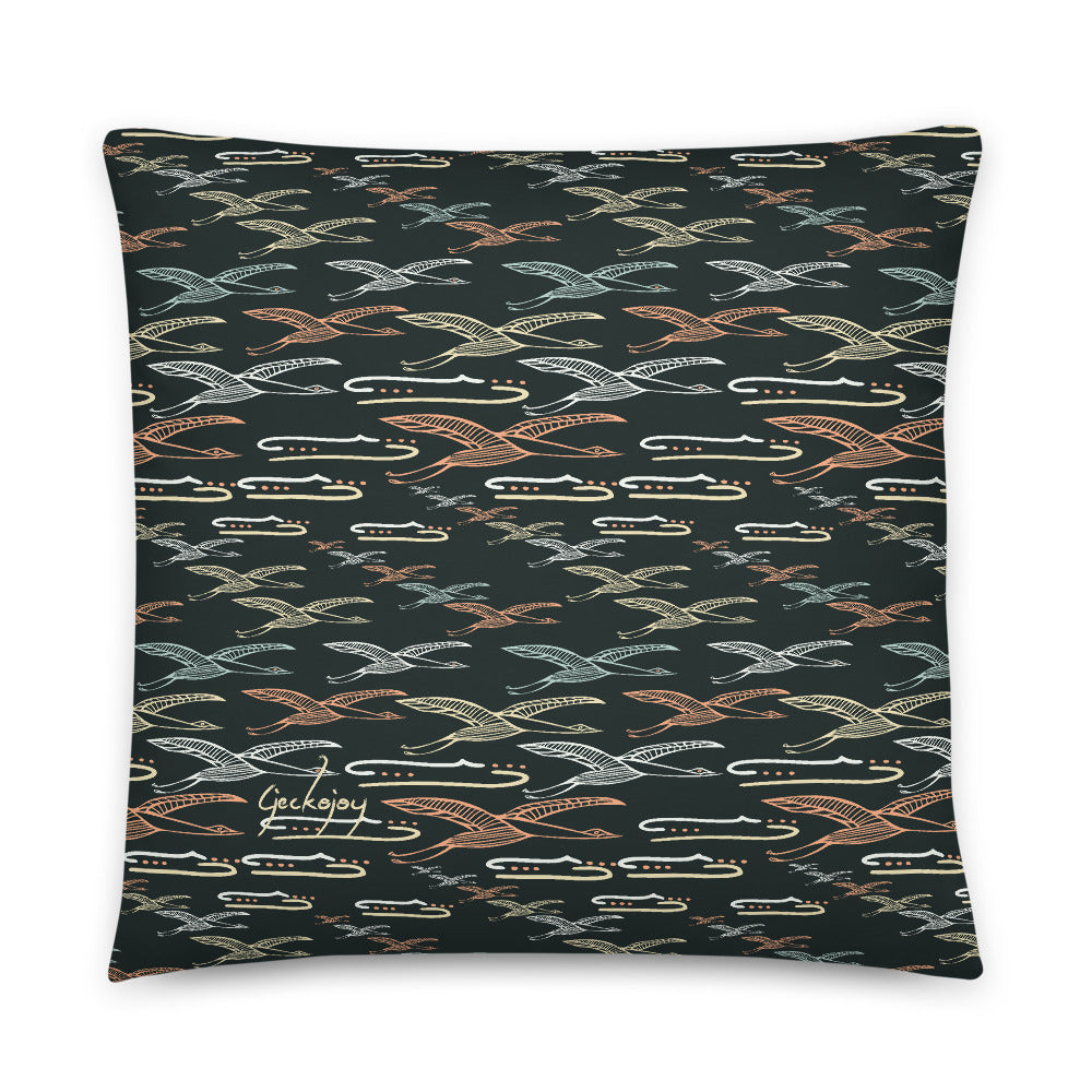 Gliding Through Blue Skies Charcoal Indoor Pillow-Geckojoy
