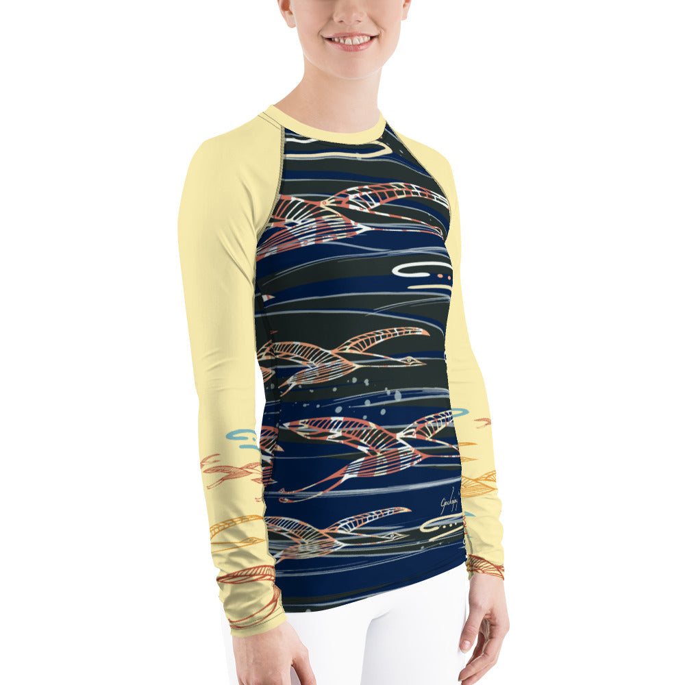 Gliding Through Blue Skies Women's Rash Guard-Geckojoy