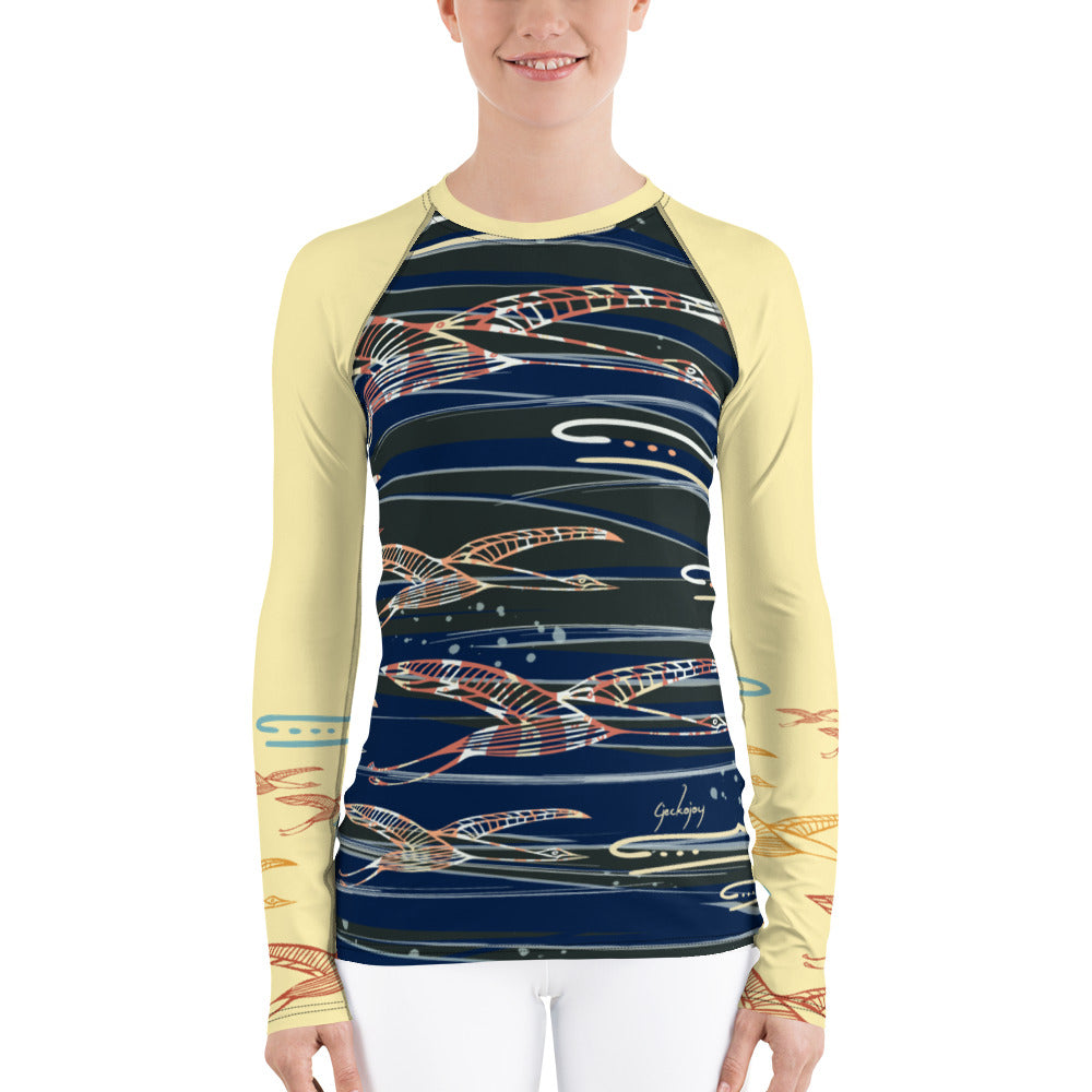 Gliding Through Blue Skies Women's Rash Guard-Geckojoy
