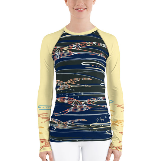 Gliding Through Blue Skies Women's Rash Guard-Geckojoy