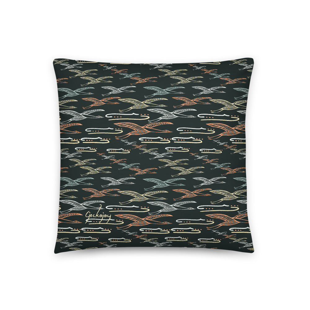 Gliding Through Blue Skies Charcoal Indoor Pillow-Geckojoy