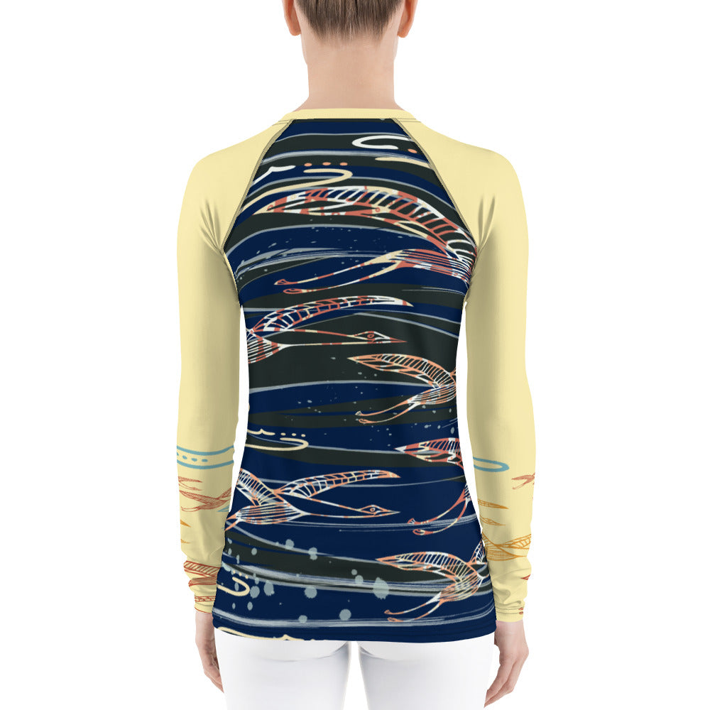 Gliding Through Blue Skies Women's Rash Guard-Geckojoy