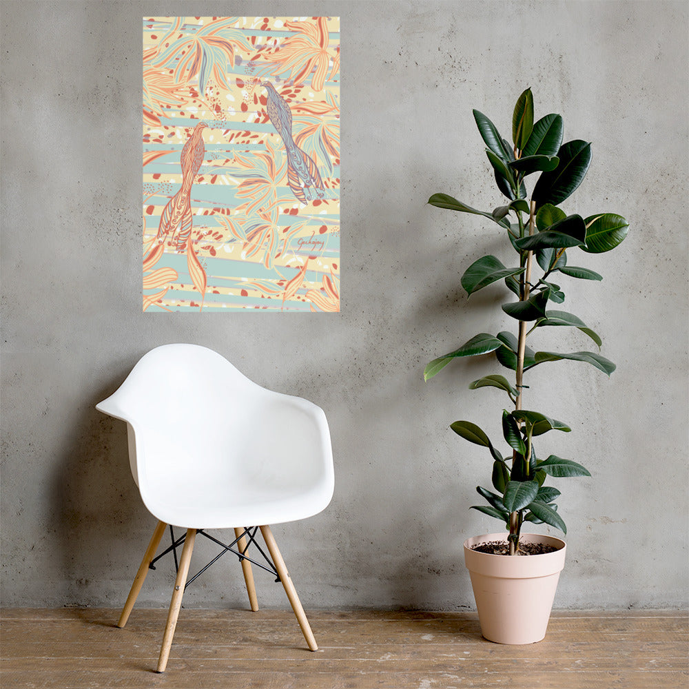 Coastal Courtyard Aqua Unframed Print-Geckojoy