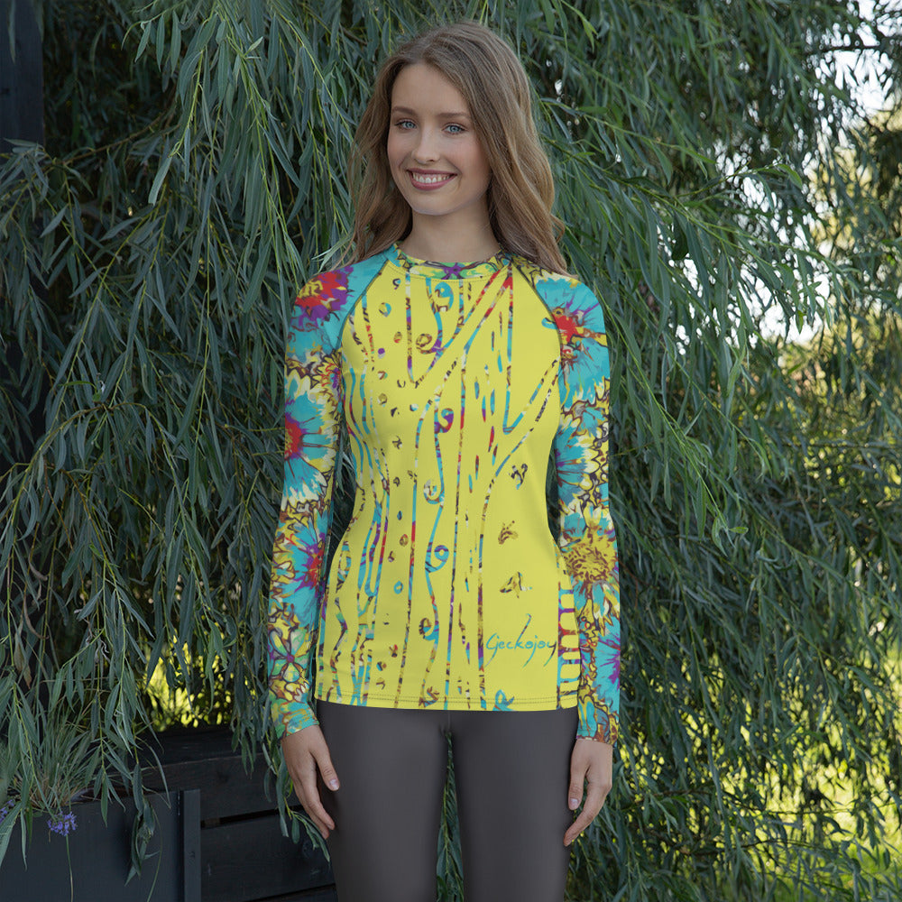 Painted Flowers Women's Rash Guard-Geckojoy