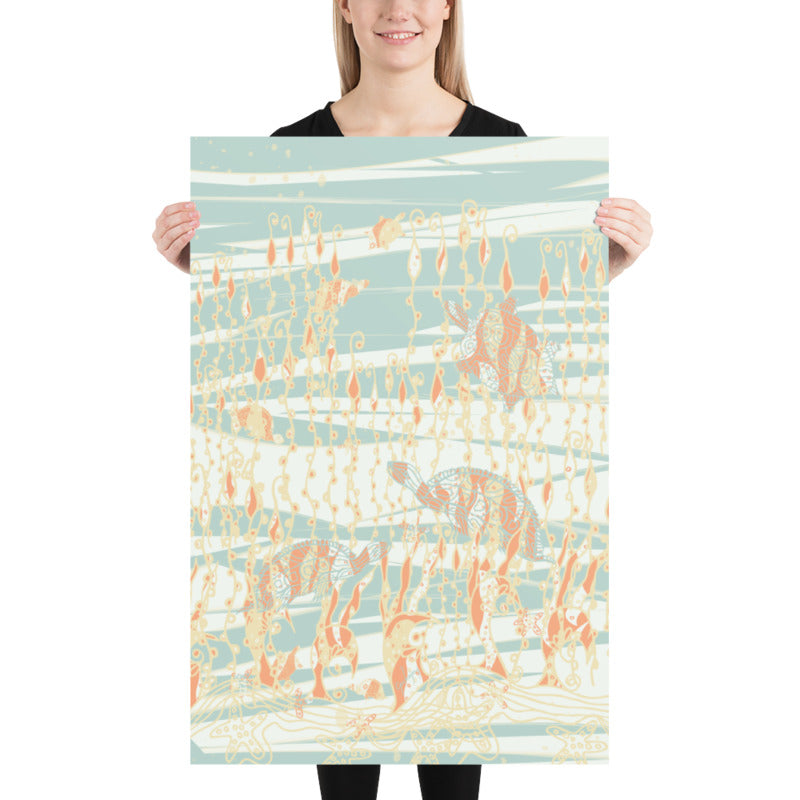 Sea Turtles Aqua Unframed Print-Geckojoy