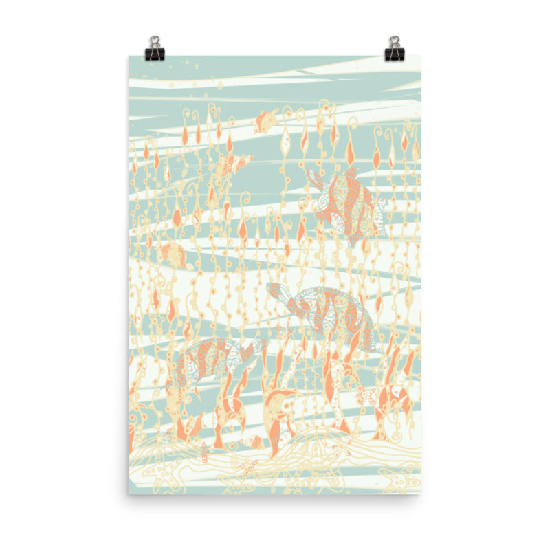 Sea Turtles Aqua Unframed Print-Geckojoy