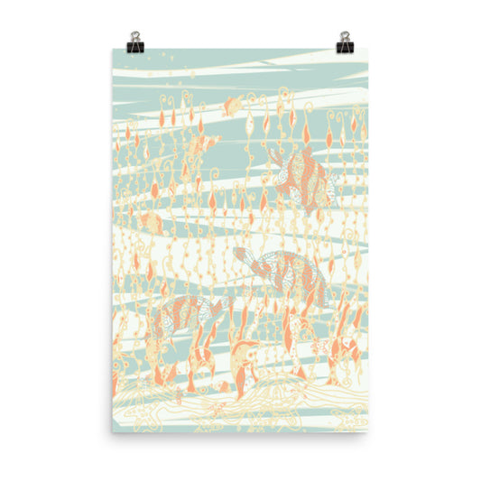 Sea Turtles Aqua Unframed Print-Geckojoy