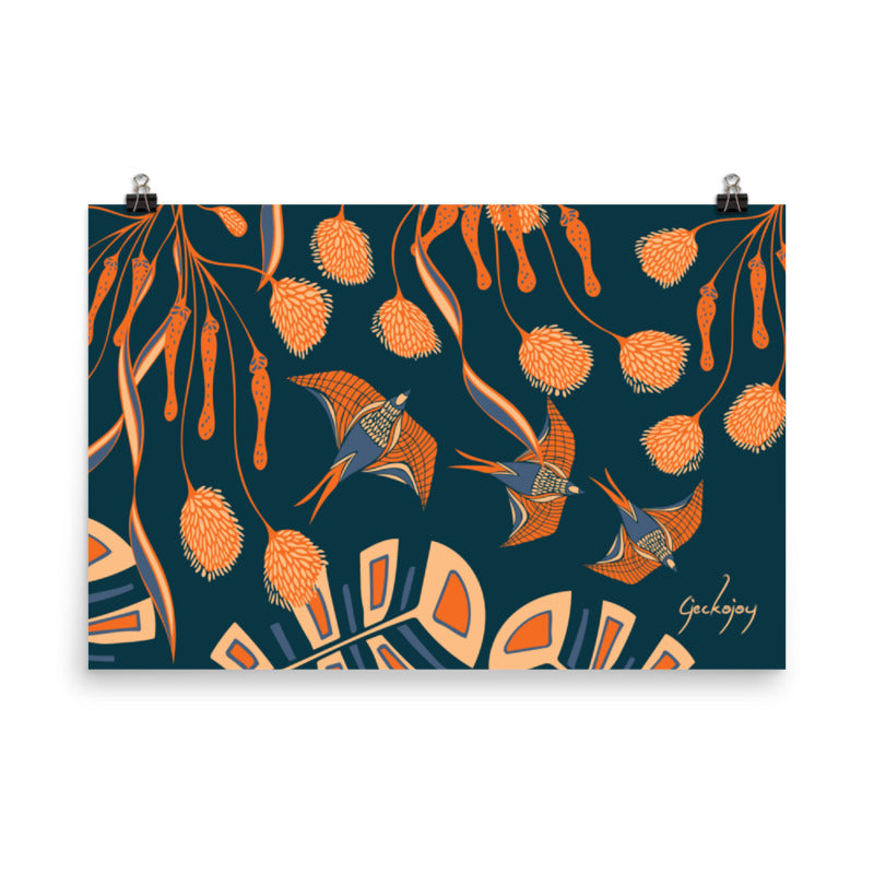 Birds of a Feather Orange Unframed Print-Geckojoy