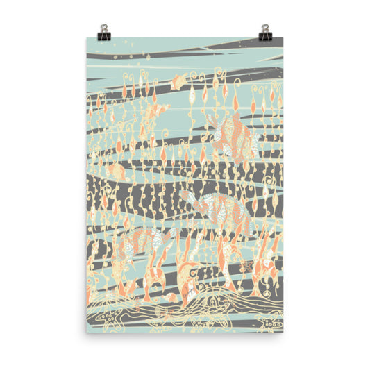 Sea Turtles Sonic Silver Unframed Print-Geckojoy