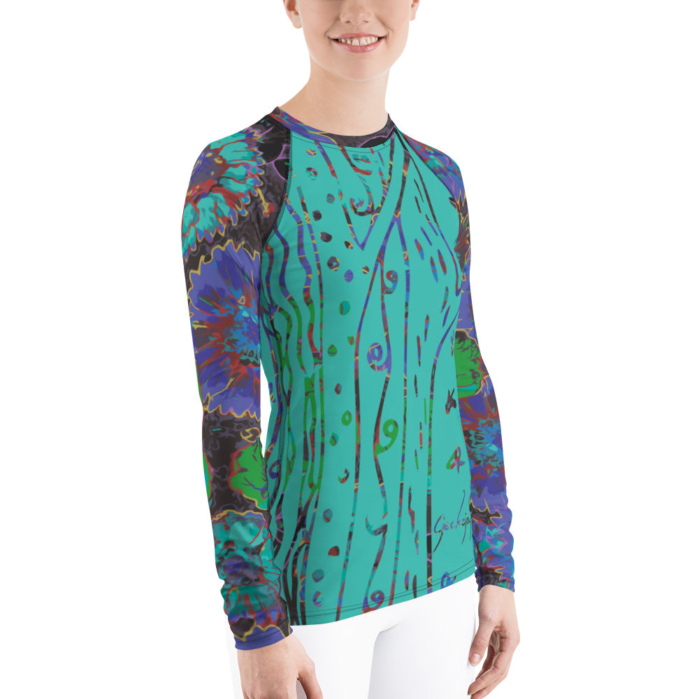 Ultramarine Flowers Women's Rash Guard-Geckojoy