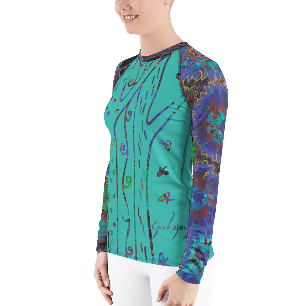 Ultramarine Flowers Women's Rash Guard-Geckojoy