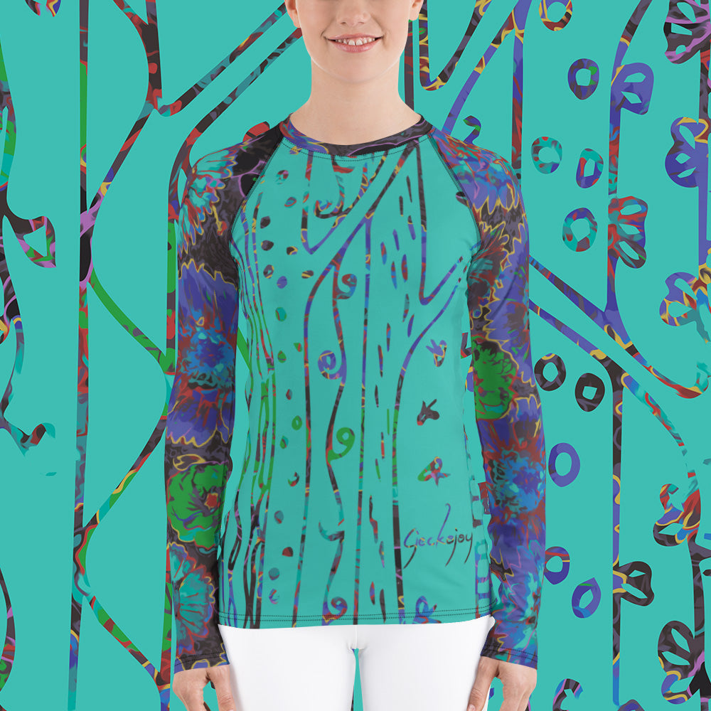 Ultramarine Flowers Women's Rash Guard-Geckojoy