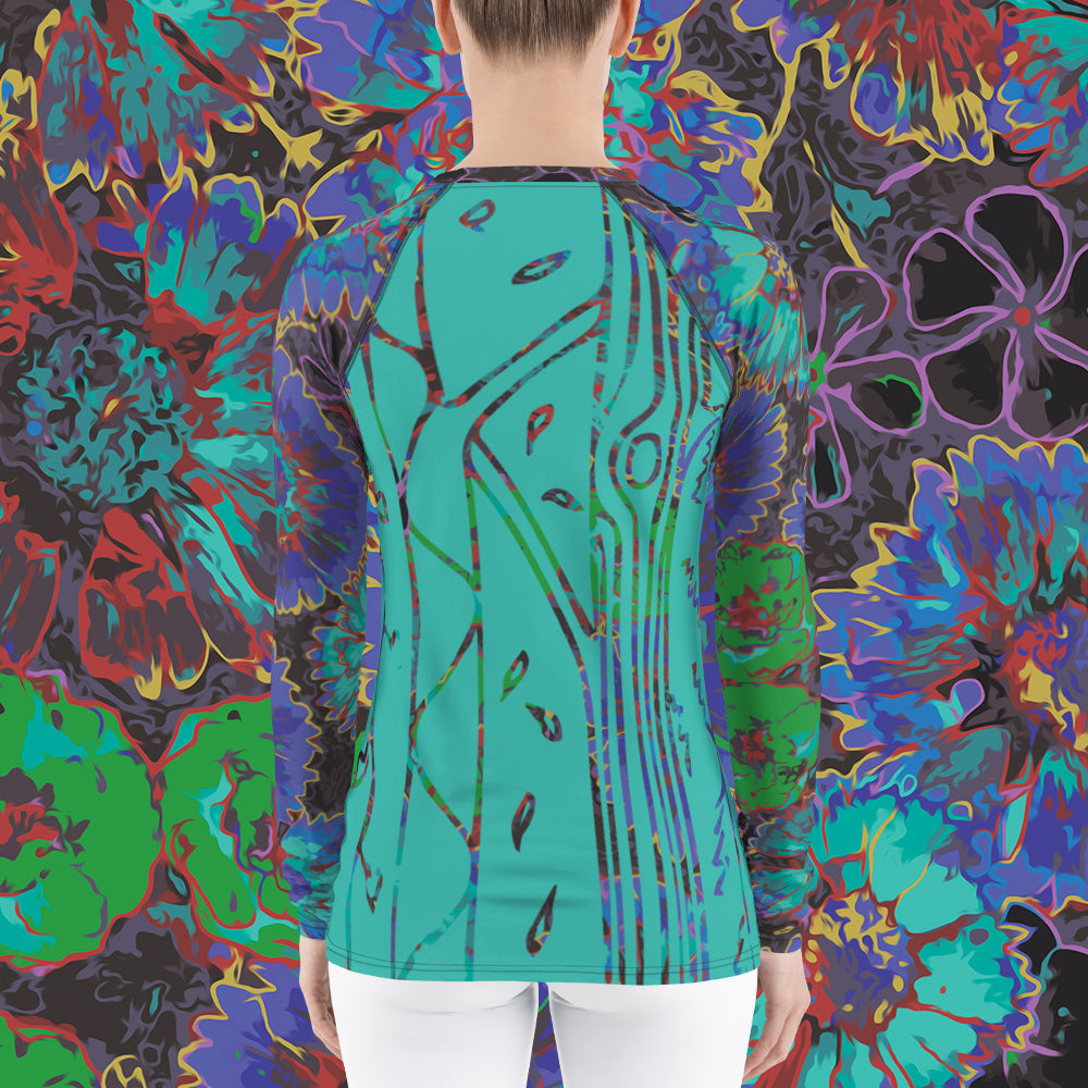 Ultramarine Flowers Women's Rash Guard-Geckojoy